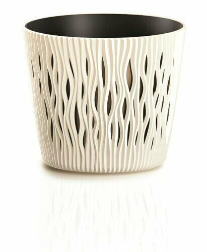 Bloempot met inzet SANDY ROUND creme 12,8 cm